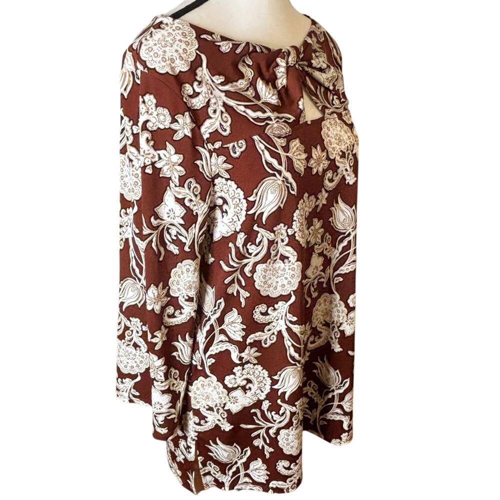Chico’s Blouse Womens Size 1 Medium Floral Brown 3/4 Sleeve Paisley Twist Top